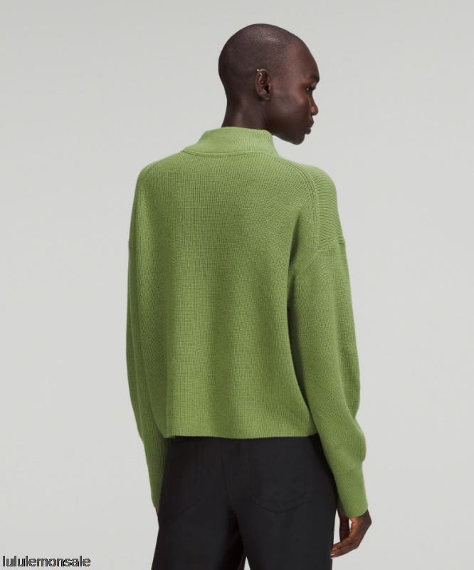 Lululemon Damen DELULU486 | Gerippter Rollkragenpullover Aus Einer Merinowollmischung Grünes Laub